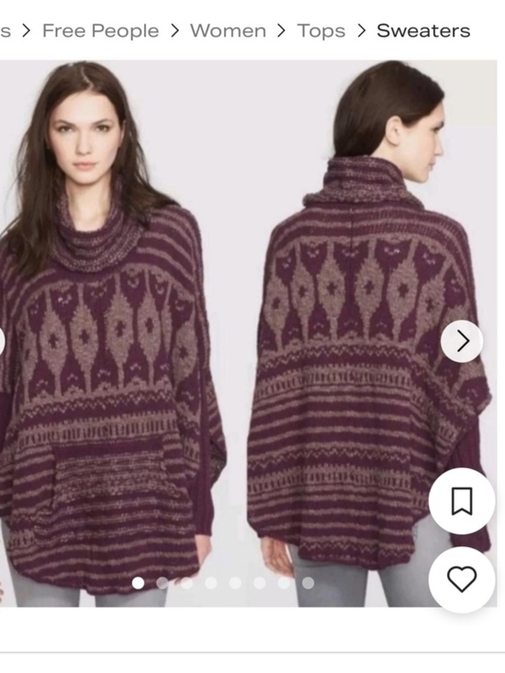 Free People Rosie Lee Purple Plum Poncho Sweater Maroon Con Medium